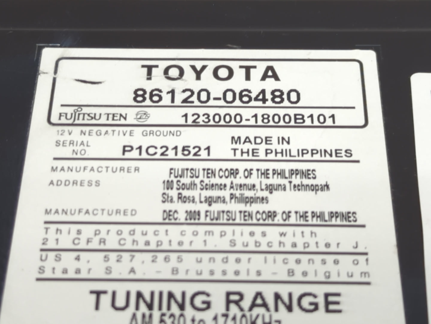 2010-2011 Toyota Camry Radio AM FM Cd Player Receiver Replacement P/N:86120-06480 Fits Fits 2010 2011 OEM Used Auto Parts - 