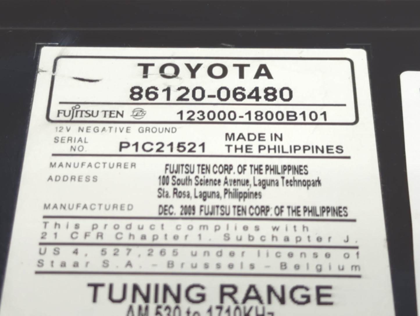 2010-2011 Toyota Camry Radio AM FM Cd Player Receiver Replacement P/N:86120-06480 Fits Fits 2010 2011 OEM Used Auto Parts - 