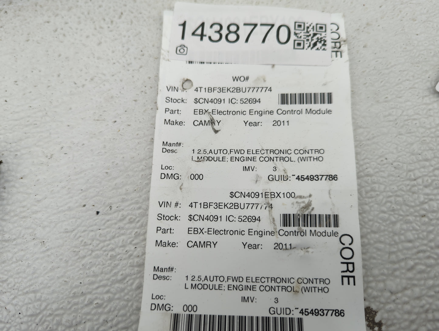 2010-2011 Toyota Camry PCM Engine Control Computer ECU ECM PCU OEM P/N:89661-06J12 TN275400-7340 Fits Fits 2010 2011 OEM Use