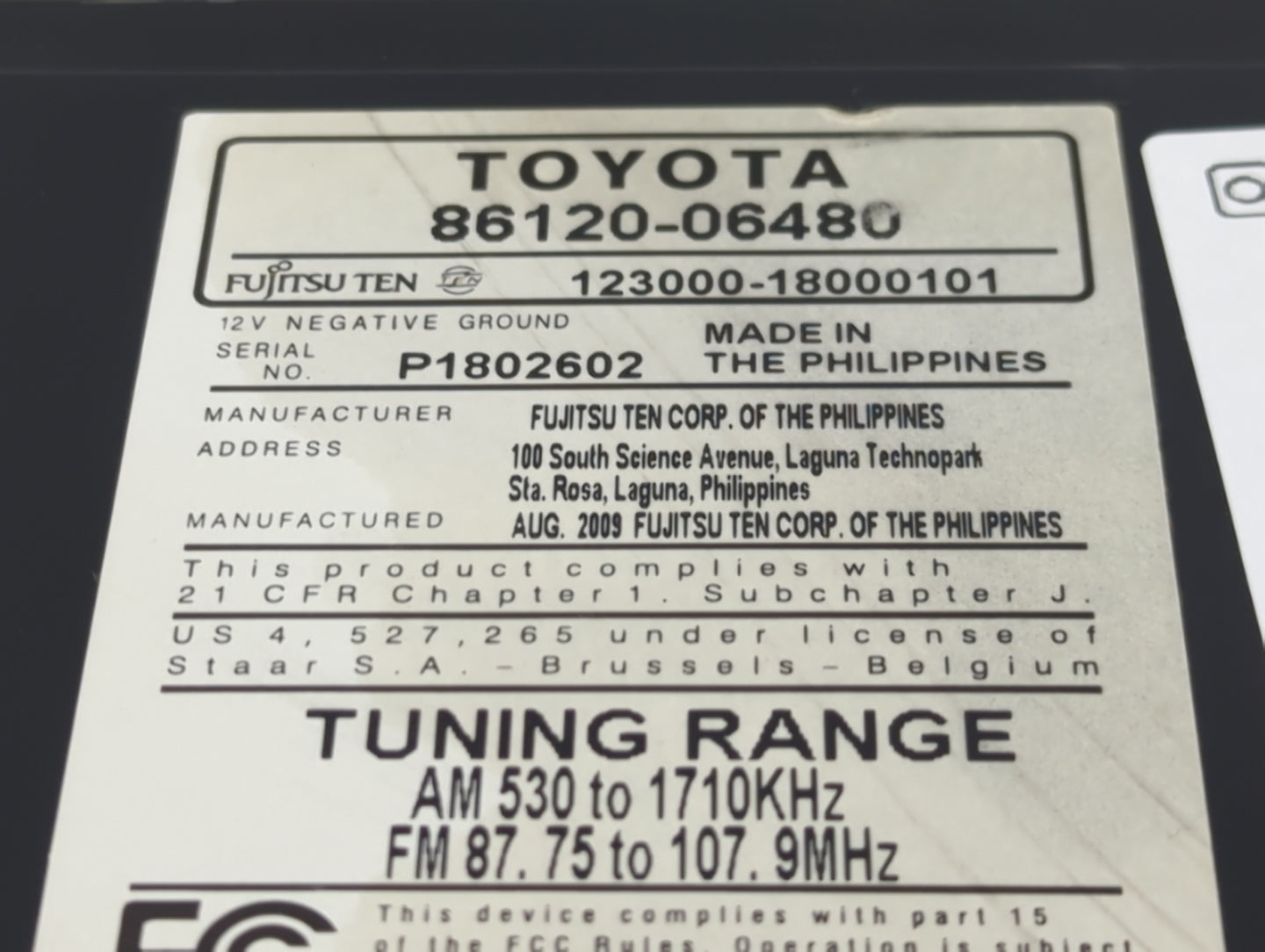 2010-2011 Toyota Camry Radio AM FM Cd Player Receiver Replacement P/N:86120-06480 Fits Fits 2010 2011 OEM Used Auto Parts - 