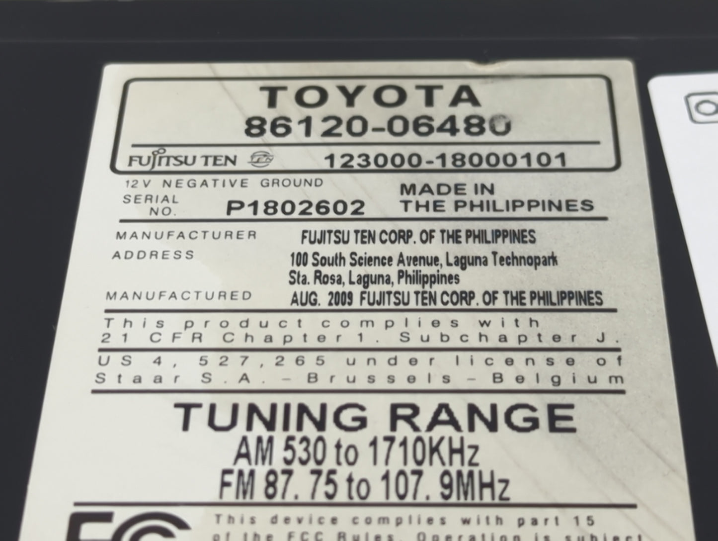 2010-2011 Toyota Camry Radio AM FM Cd Player Receiver Replacement P/N:86120-06480 Fits Fits 2010 2011 OEM Used Auto Parts - 