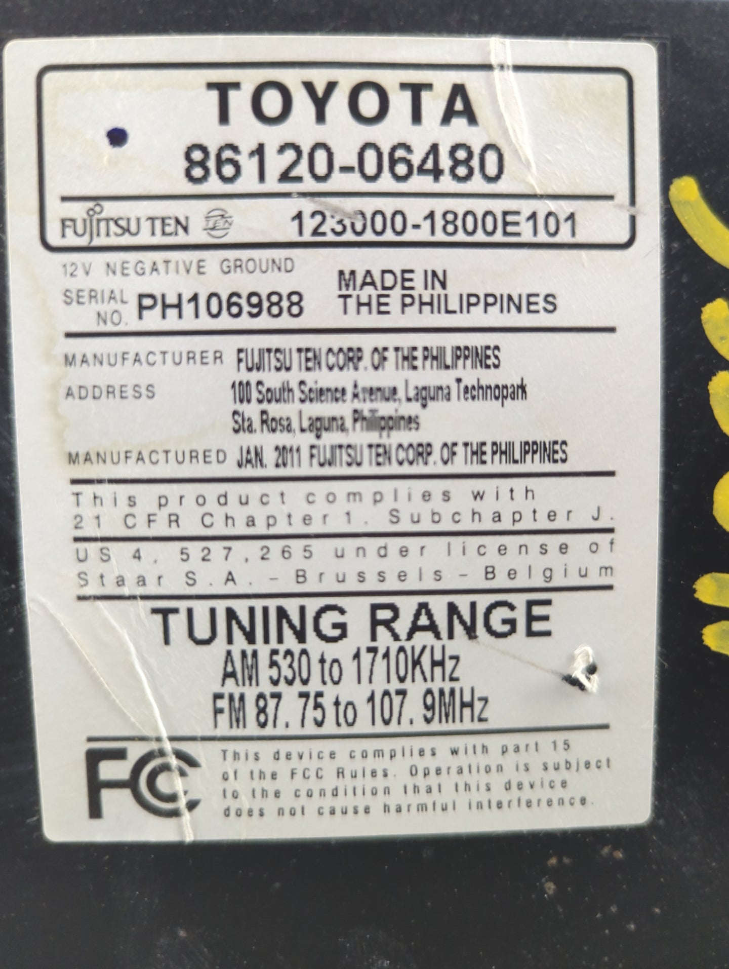 2010-2011 Toyota Camry Radio AM FM Cd Player Receiver Replacement P/N:86120-06480 Fits Fits 2010 2011 OEM Used Auto Parts - 