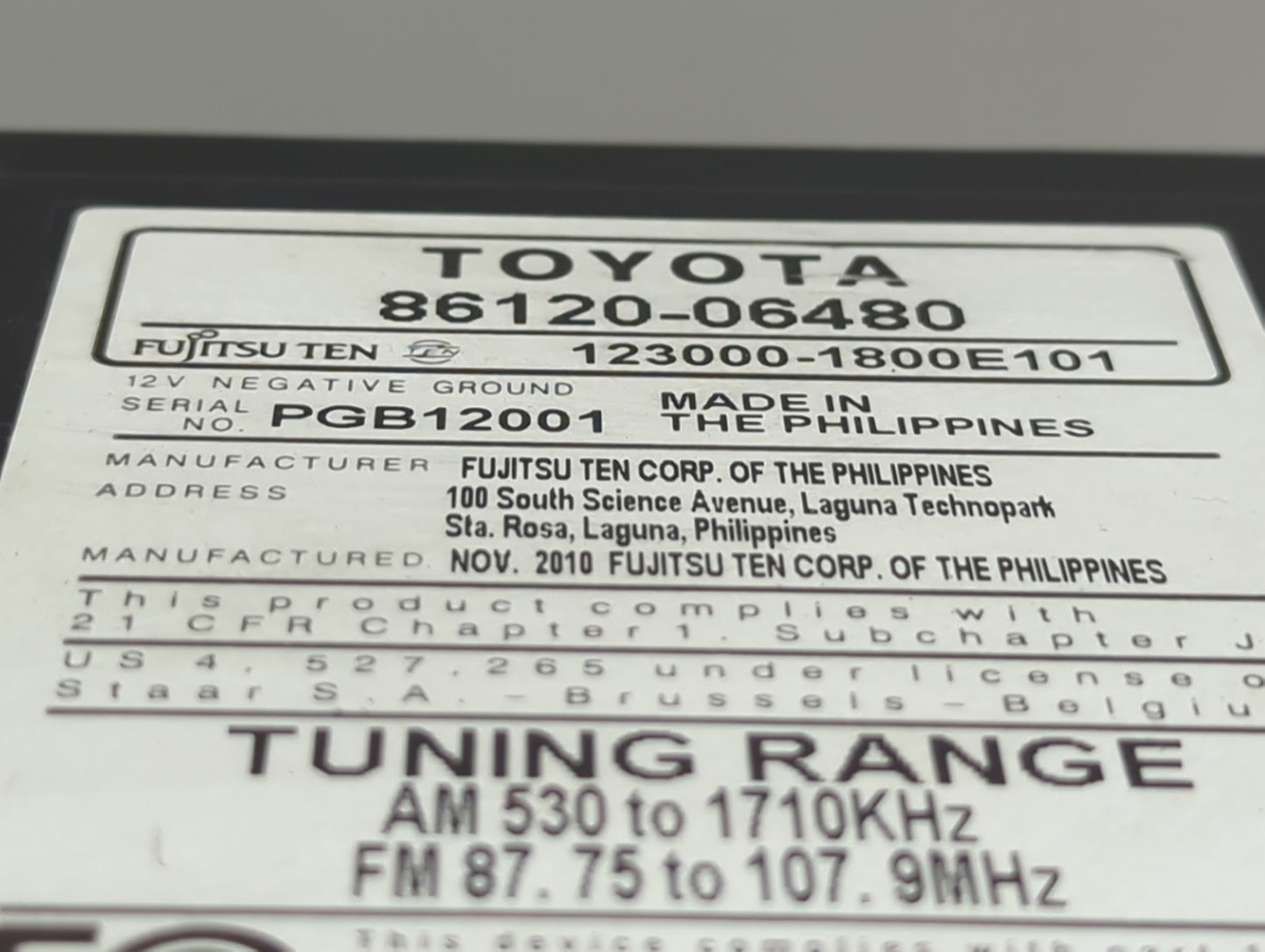 2010-2011 Toyota Camry Radio AM FM Cd Player Receiver Replacement P/N:86120-06480 123000-1800E101 Fits Fits 2010 2011 OEM Us