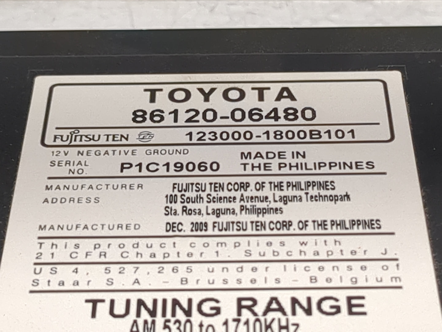 2010-2011 Toyota Camry Radio AM FM Cd Player Receiver Replacement P/N:86120-06480 123000-1800B101 Fits Fits 2010 2011 OEM Us