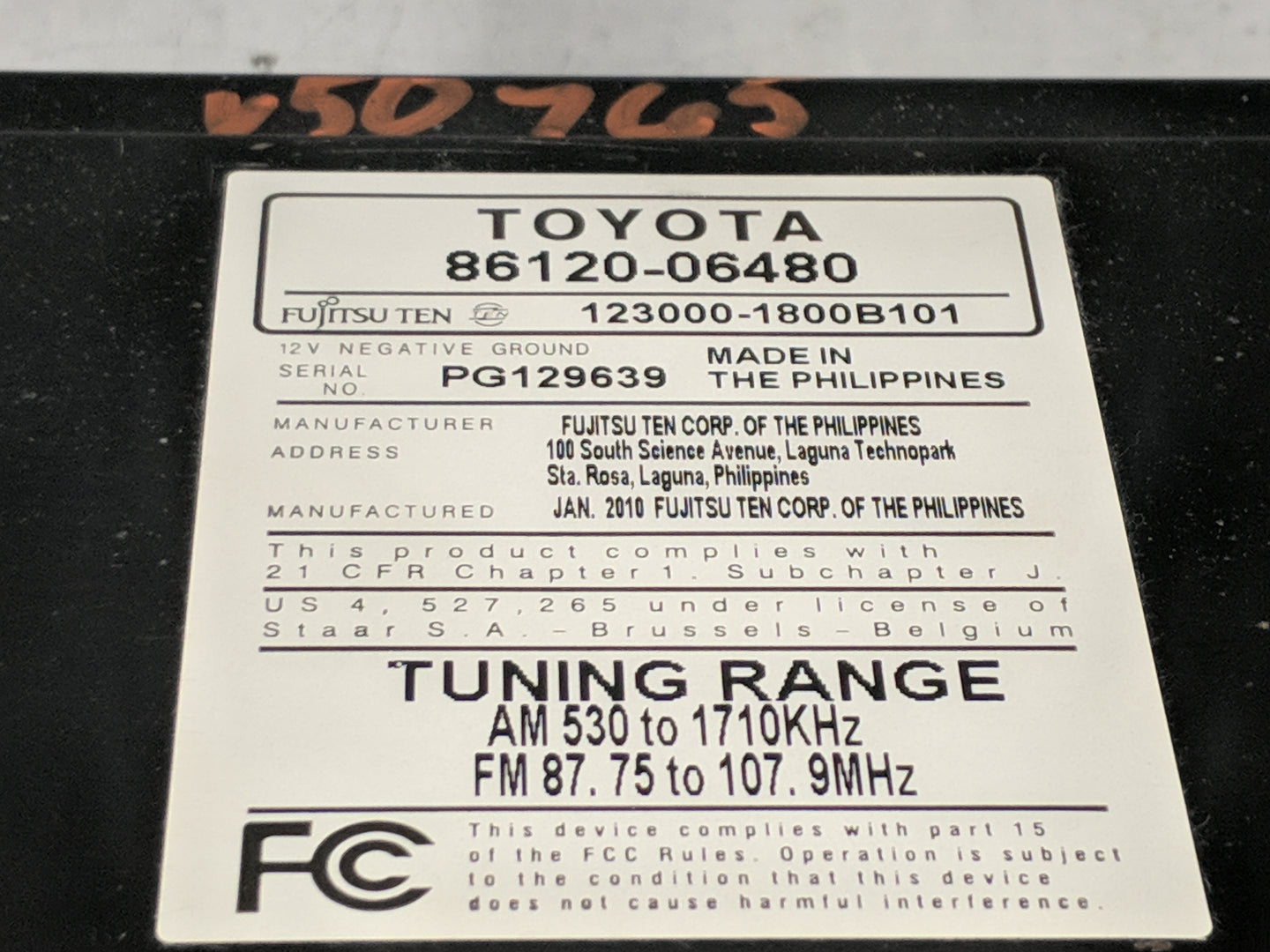 2010-2011 Toyota Camry Radio AM FM Cd Player Receiver Replacement P/N:86120-06480 123000-1800B101 Fits Fits 2010 2011 OEM Us
