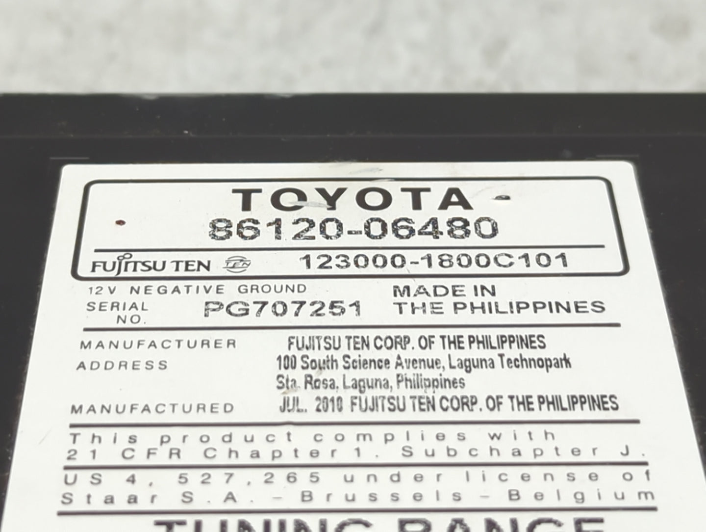2010-2011 Toyota Camry Radio AM FM Cd Player Receiver Replacement P/N:86120-06480 123000-1800C101 Fits Fits 2010 2011 OEM Us