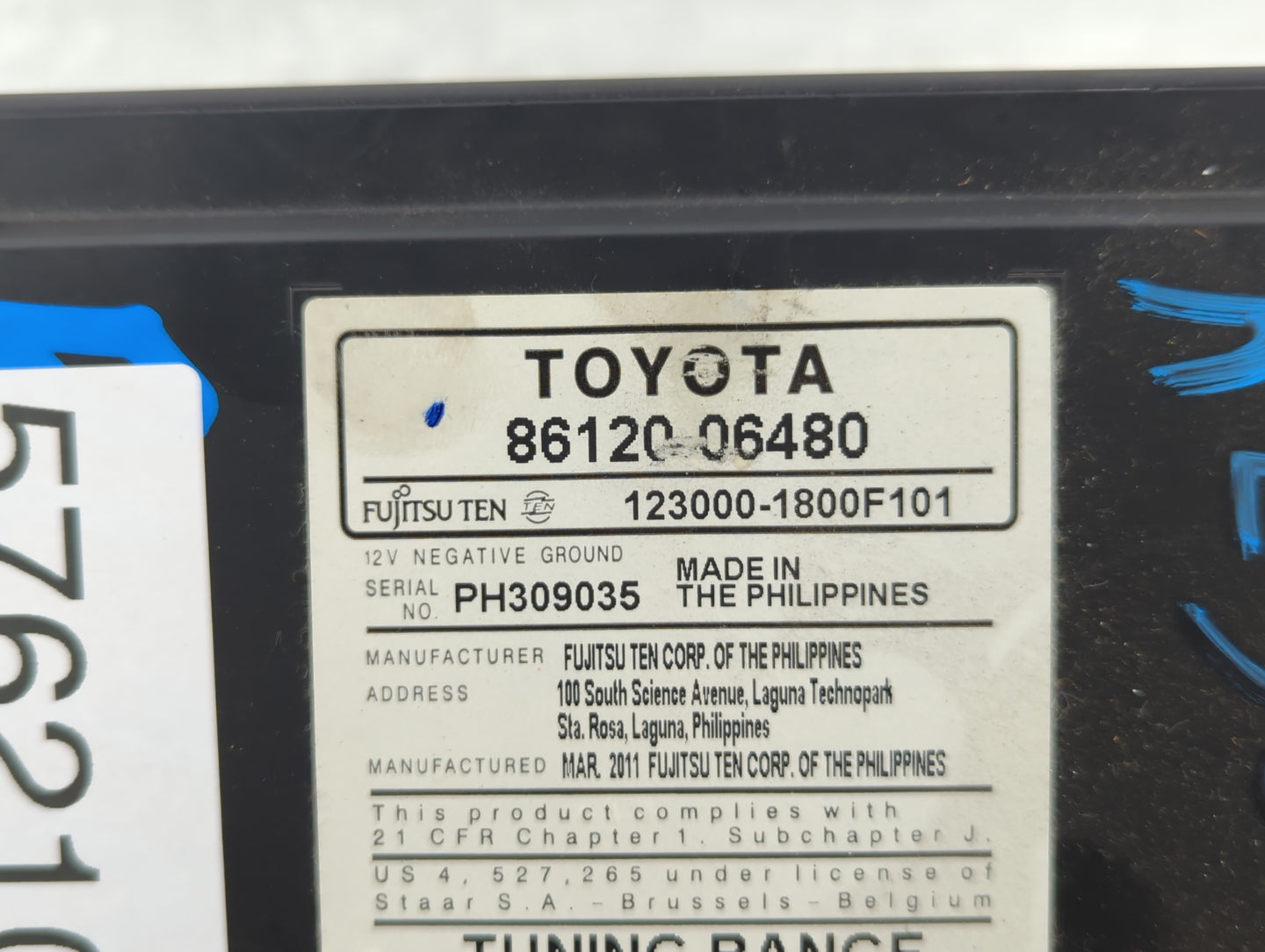 2010-2011 Toyota Camry Radio AM FM Cd Player Receiver Replacement P/N:86120-06480 Fits Fits 2010 2011 OEM Used Auto Parts - 