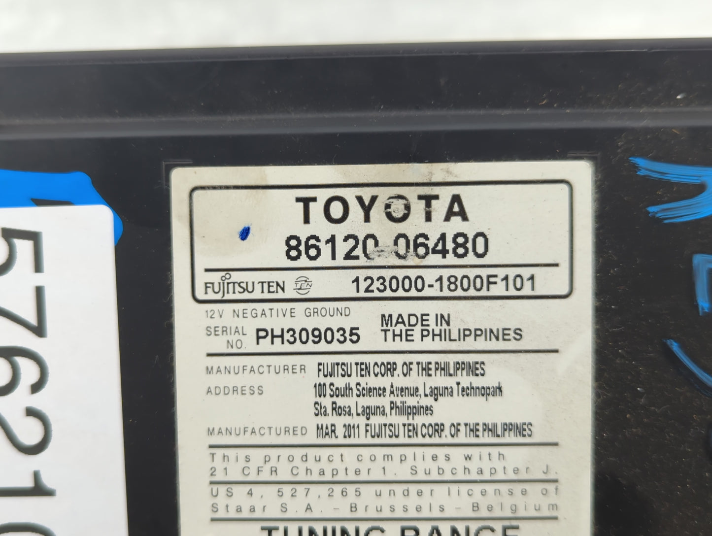 2010-2011 Toyota Camry Radio AM FM Cd Player Receiver Replacement P/N:86120-06480 Fits Fits 2010 2011 OEM Used Auto Parts - 