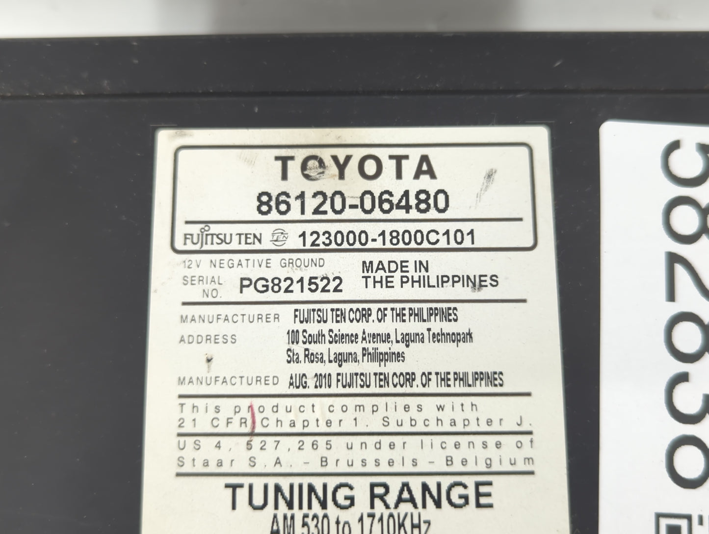 2010-2011 Toyota Camry Am Fm Cd Player Radio Receiver - Oemusedautoparts1.com