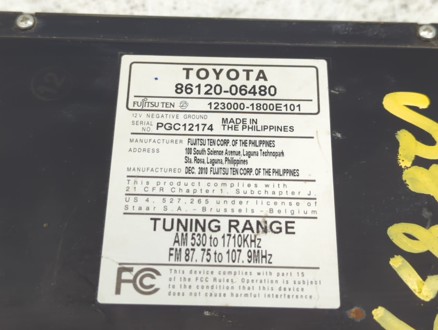 2007-2011 Toyota Camry Am Fm Cd Player Radio Receiver - Oemusedautoparts1.com