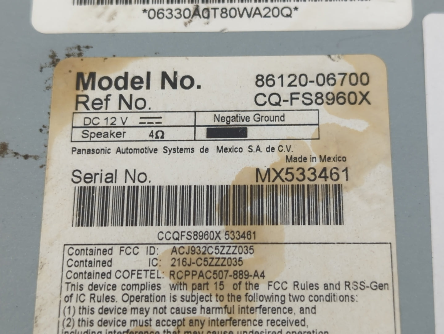 2010-2011 Toyota Camry Radio AM FM Cd Player Receiver Replacement P/N:86120-06700 Fits Fits 2010 2011 OEM Used Auto Parts - 