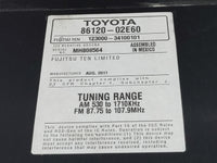 2011 Toyota Corolla Radio AM FM Cd Player Receiver Replacement P/N:86120-02E60 Fits OEM Used Auto Parts - Oemusedautoparts1.