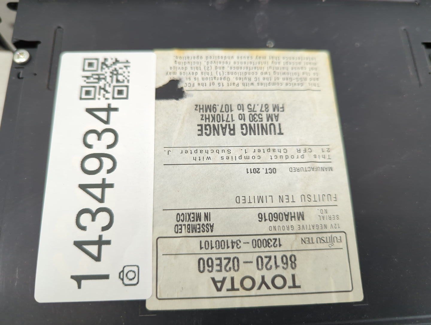 2011-2012 Toyota Corolla Radio AM FM Cd Player Receiver Replacement P/N:86120-02E60 MHA06016 Fits Fits 2011 2012 OEM Used Au