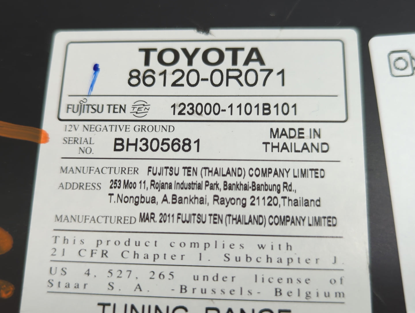 2010-2011 Toyota Rav4 Radio AM FM Cd Player Receiver Replacement P/N:86120-0R071 Fits Fits 2010 2011 OEM Used Auto Parts - O