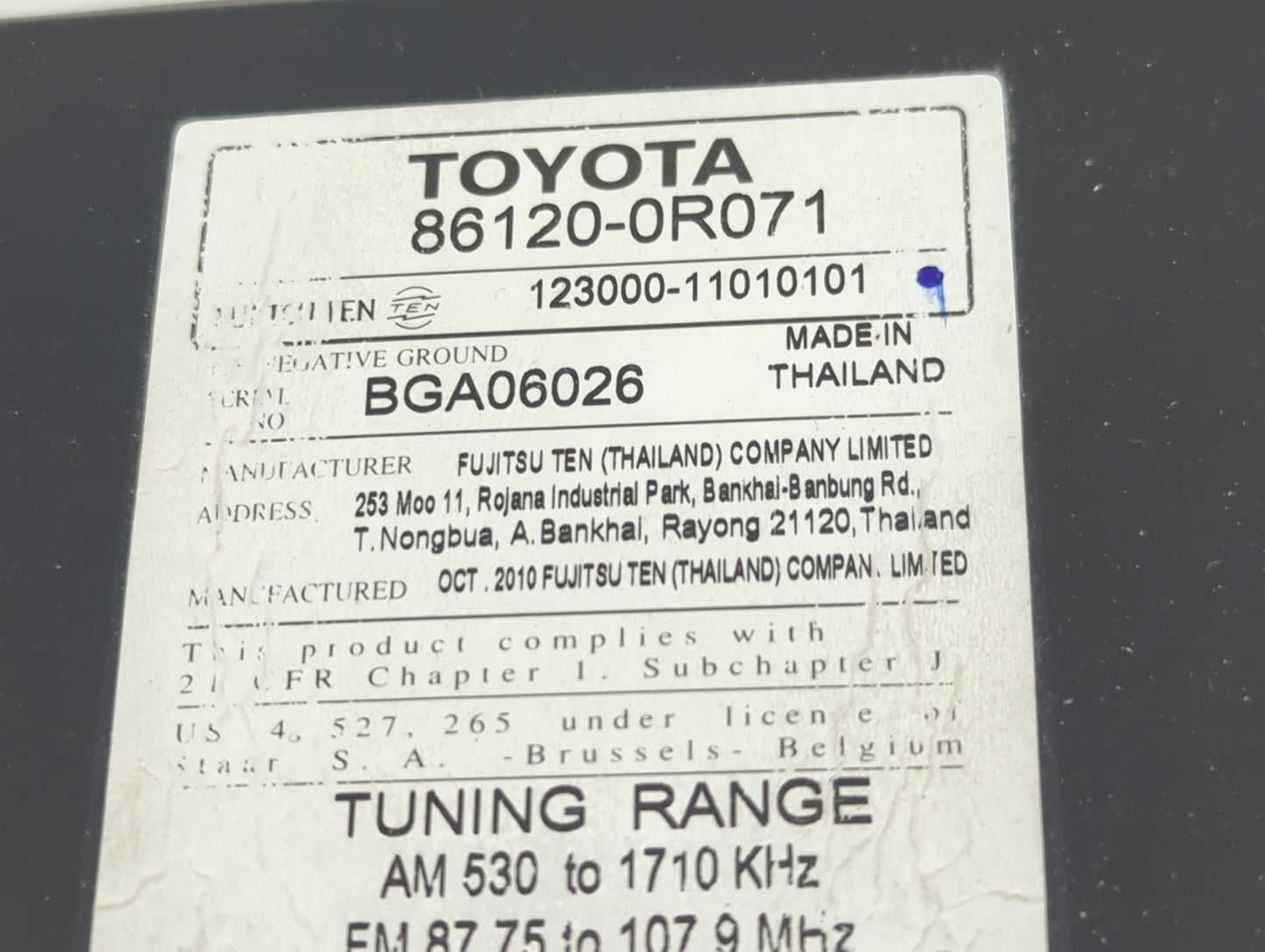 2010-2011 Toyota Rav4 Radio AM FM Cd Player Receiver Replacement P/N:86120-0R071 Fits Fits 2010 2011 OEM Used Auto Parts - O