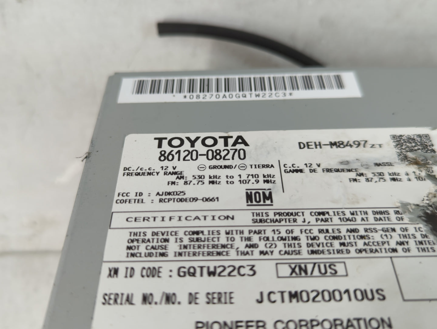 2011-2014 Toyota Sienna Radio AM FM Cd Player Receiver Replacement P/N:86120-08270 Fits Fits 2011 2012 2013 2014 OEM Used Au