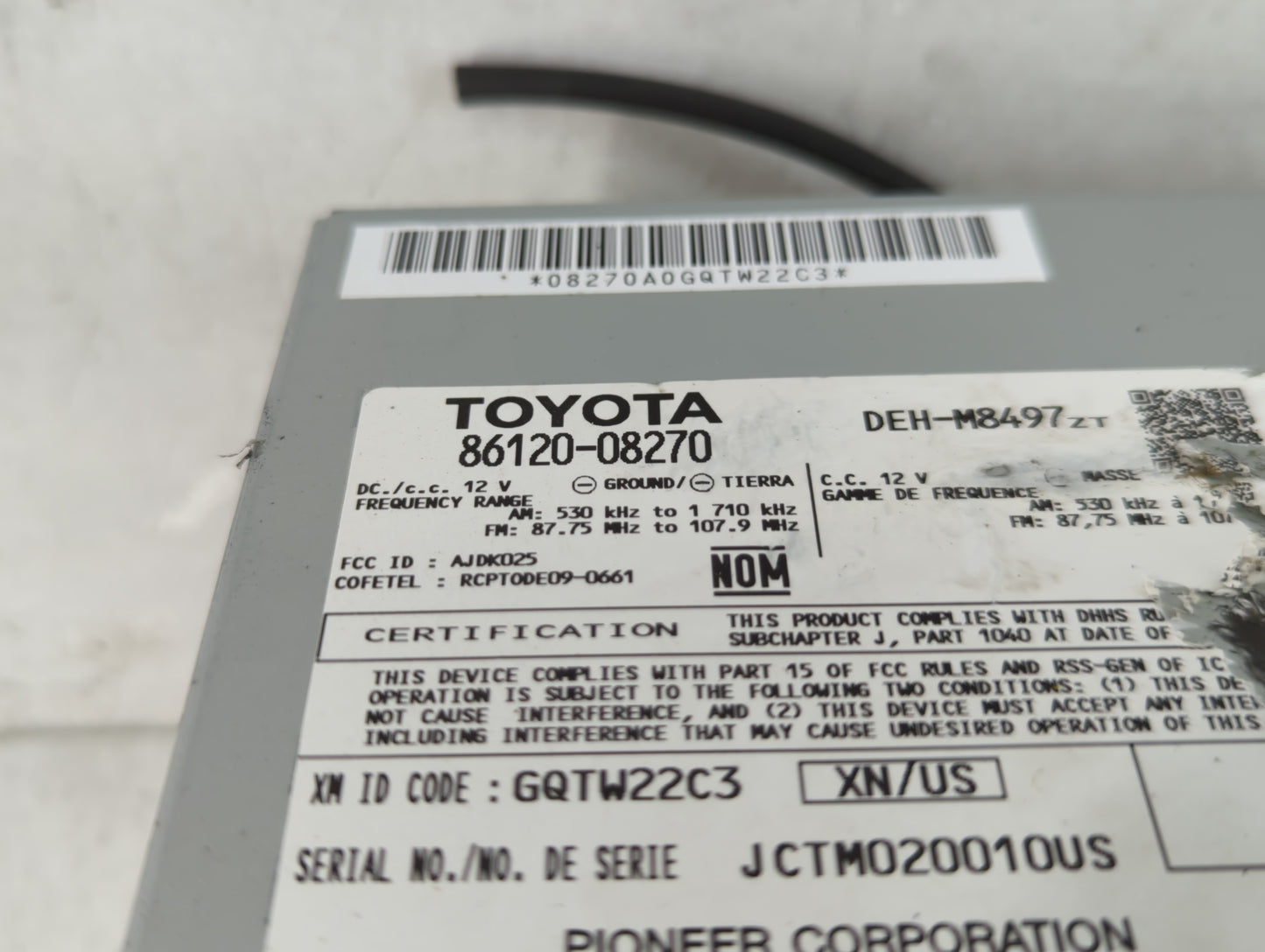 2011-2014 Toyota Sienna Radio AM FM Cd Player Receiver Replacement P/N:86120-08270 Fits Fits 2011 2012 2013 2014 OEM Used Au