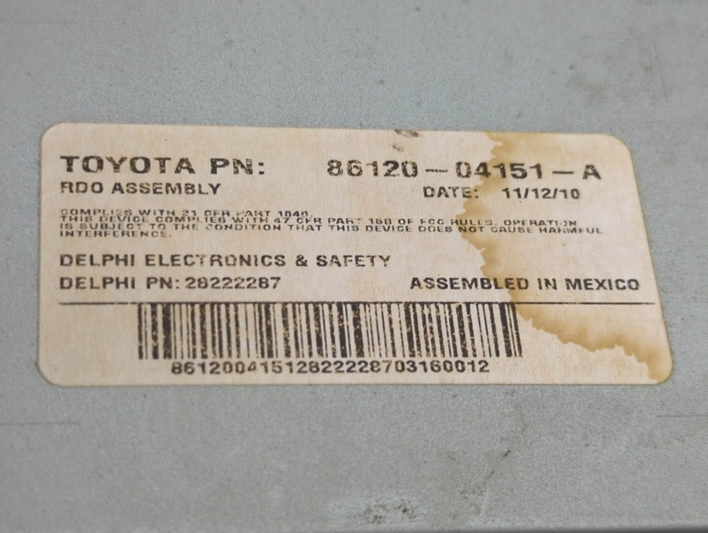 2008-2011 Toyota Tacoma Radio AM FM Cd Player Receiver Replacement P/N:86120-04151-A 28222287 Fits Fits 2008 2009 2010 2011 