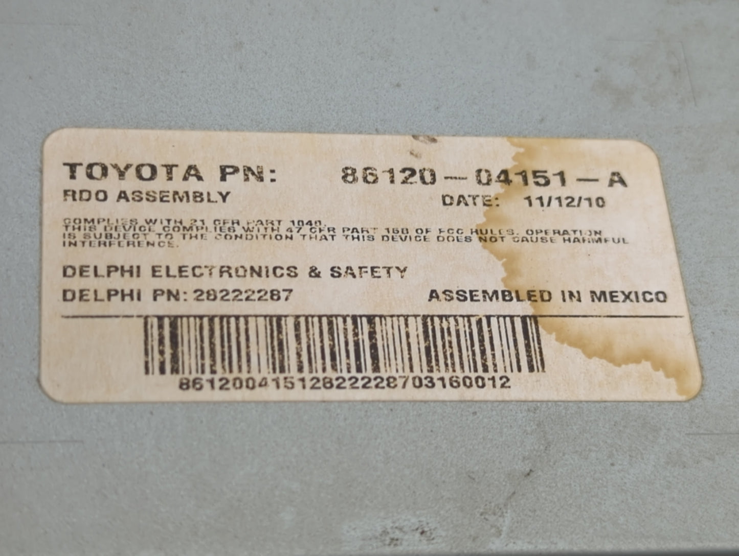 2008-2011 Toyota Tacoma Radio AM FM Cd Player Receiver Replacement P/N:86120-04151-A 28222287 Fits Fits 2008 2009 2010 2011 