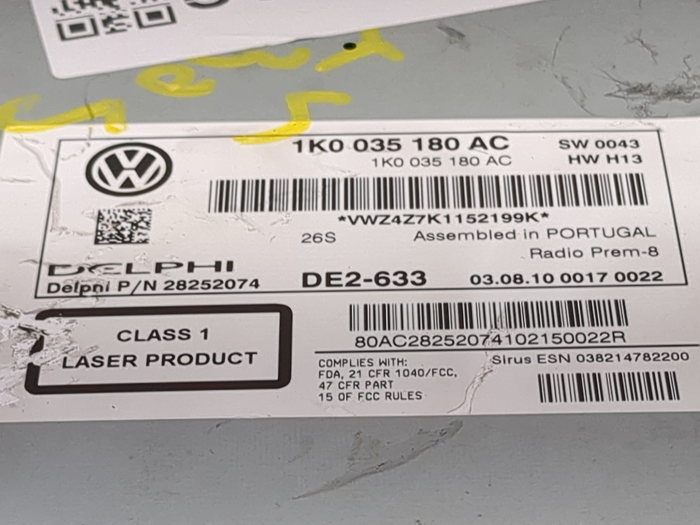 2009-2013 Volkswagen Cc Radio AM FM Cd Player Receiver Replacement P/N:1K0035180AC 28252074 Fits OEM Used Auto Parts - Oemus