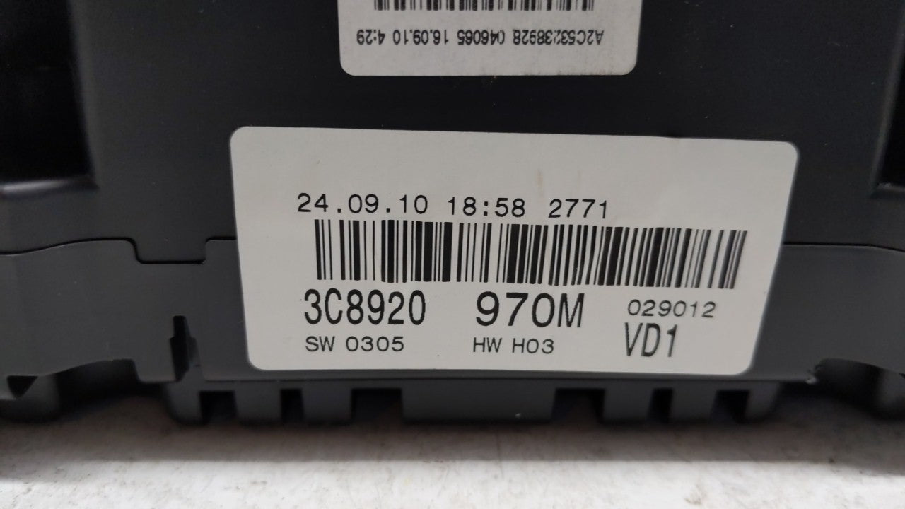 2011 Volkswagen Cc Instrument Cluster Speedometer Gauges P/N:3C8920970M 3C8 920 970M Fits OEM Used Auto Parts - Oemusedautop