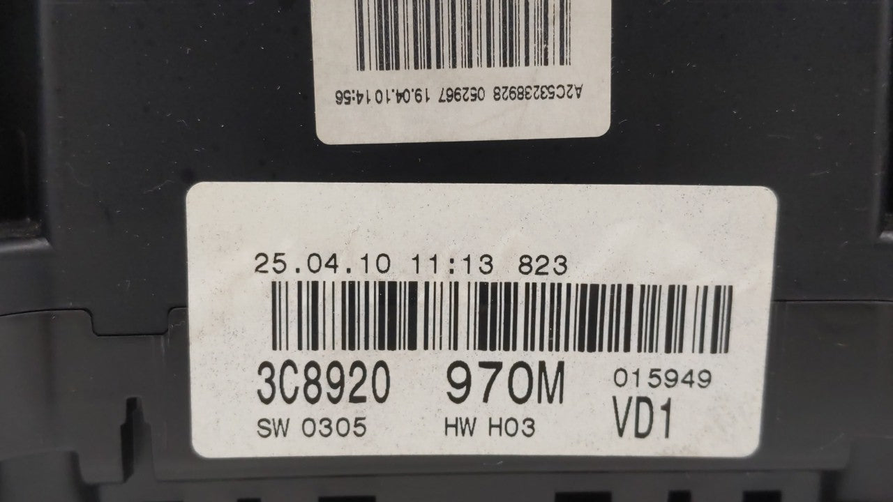 2010-2011 Volkswagen Cc Instrument Cluster Speedometer Gauges P/N:3C8920970MX 3C8920970M Fits Fits 2010 2011 OEM Used Auto P