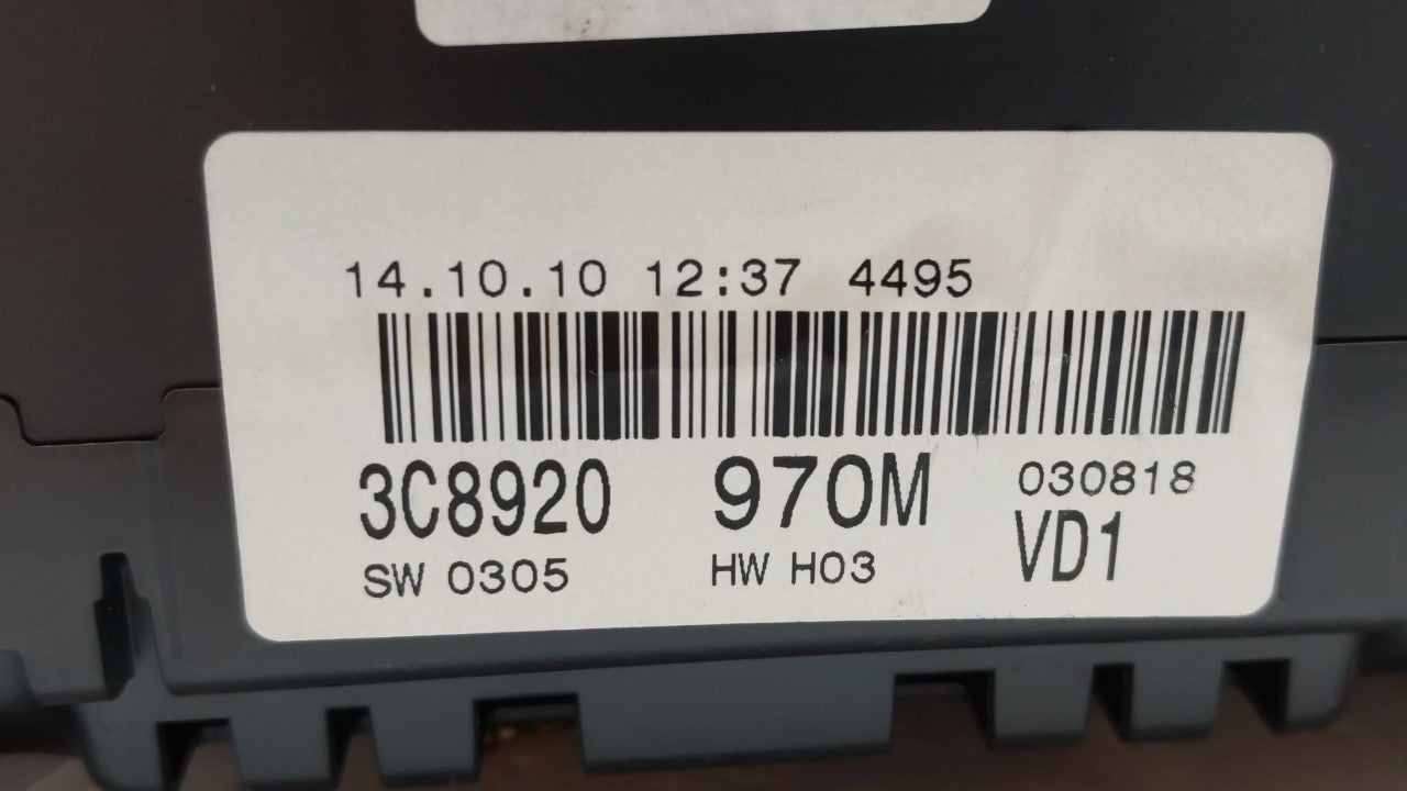 2010-2011 Volkswagen Cc Instrument Cluster Speedometer Gauges P/N:3C8920970MX 3C8920970M Fits Fits 2010 2011 OEM Used Auto P