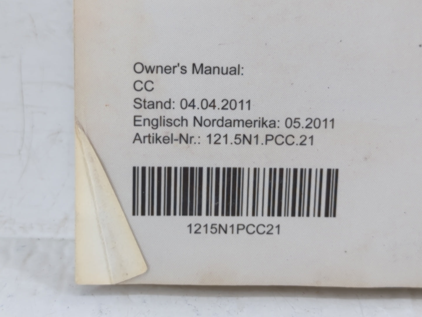 2011 Volkswagen Cc Owners Manual Book Guide OEM Used Auto Parts - Oemusedautoparts1.com