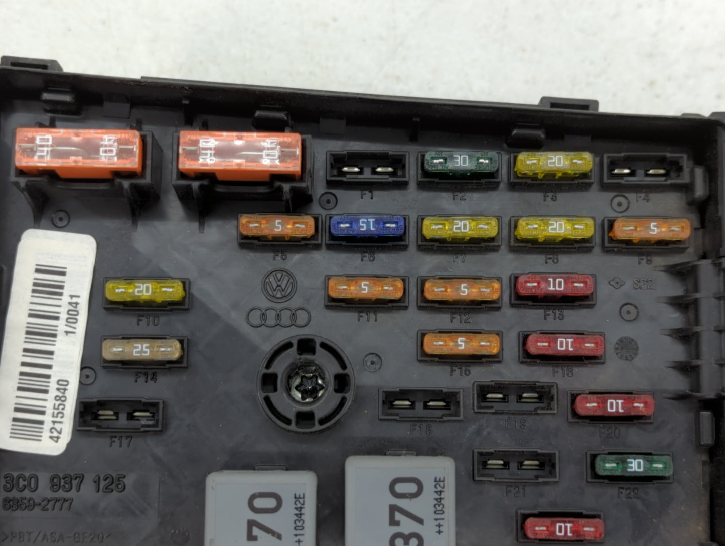2009-2012 Volkswagen Cc Fusebox Fuse Box Panel Relay Module P/N:6359-2777 3C0 937 125 Fits Fits 2009 2010 2011 2012 OEM Used
