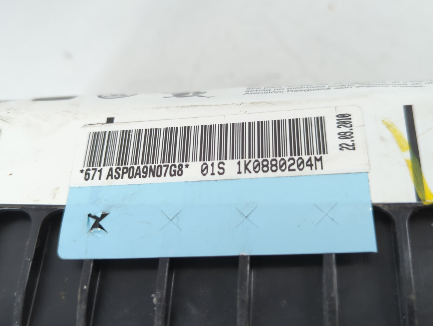 2010-2014 Volkswagen Golf Air Bag Passenger Right Dashboard OEM P/N:1K0880204M Fits Fits 2010 2011 2012 2013 2014 2015 2016 