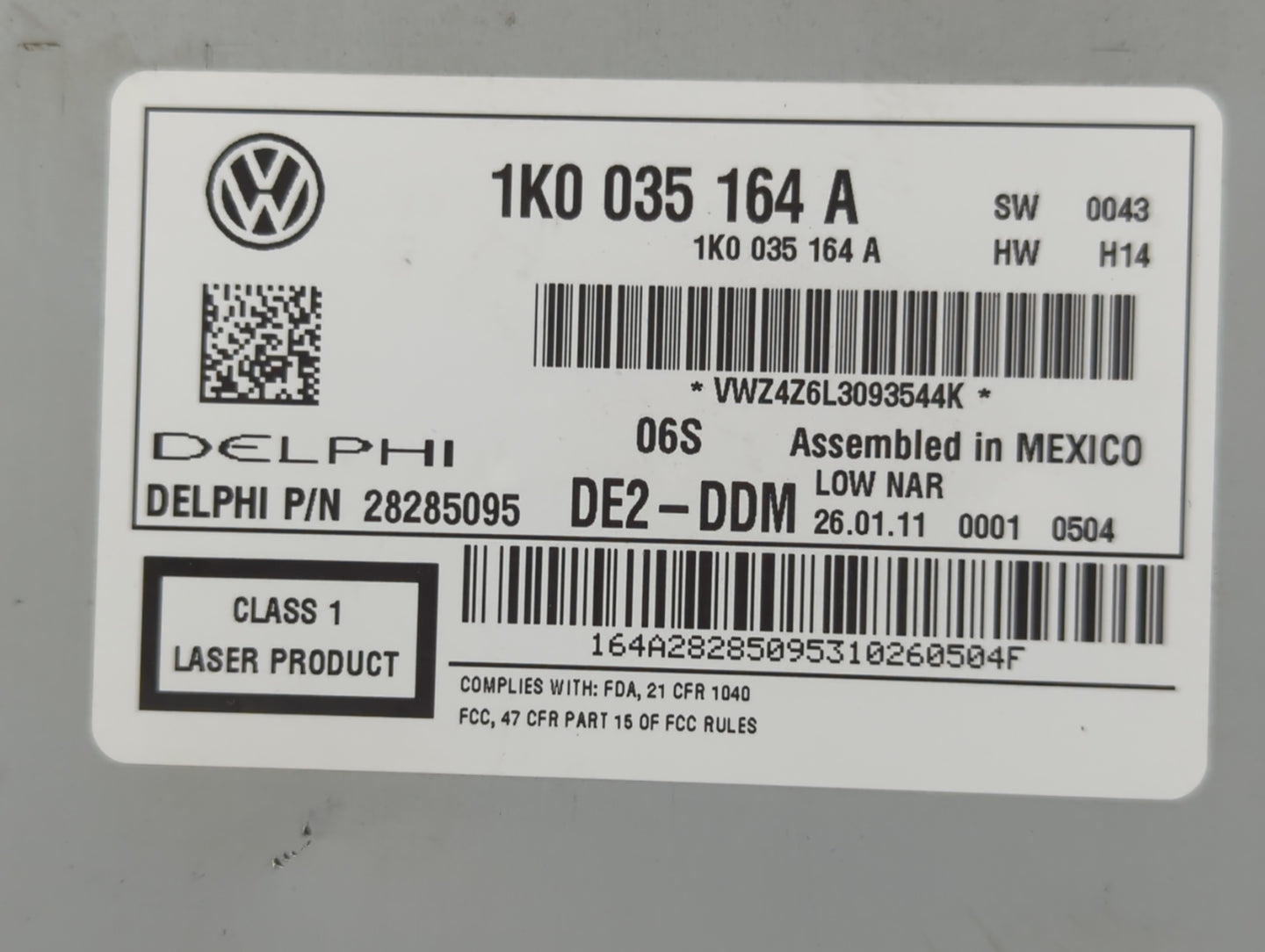 2011-2014 Volkswagen Jetta Radio AM FM Cd Player Receiver Replacement P/N:1K0 035 164 A Fits Fits 2011 2012 2013 2014 OEM Us