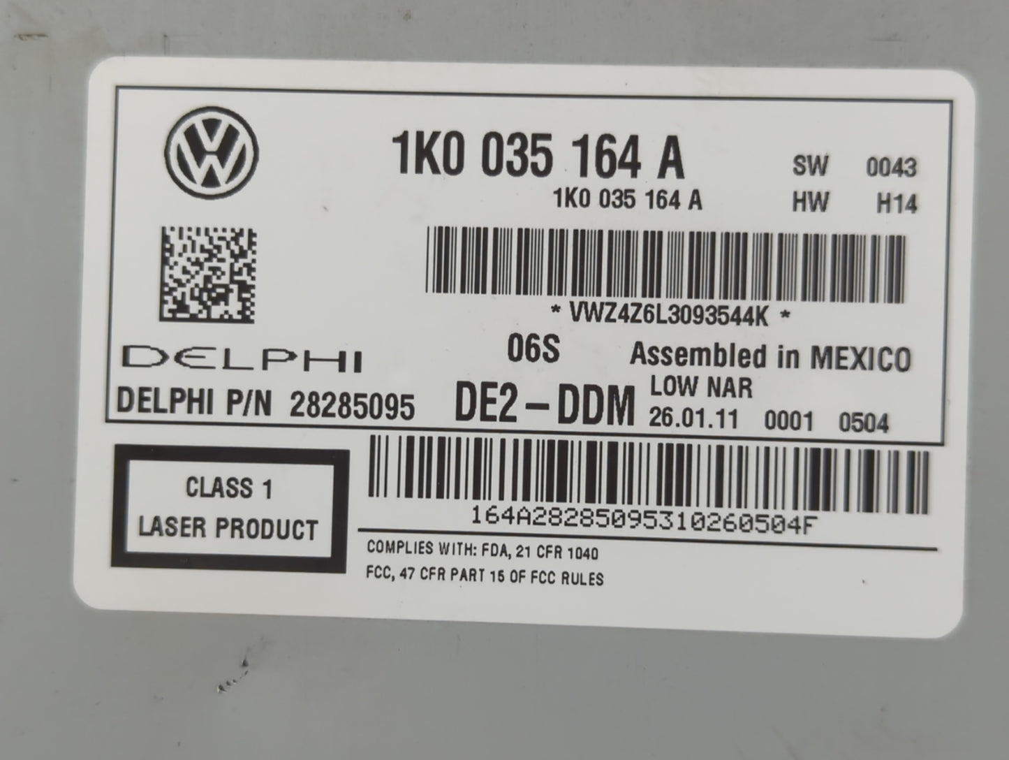 2011-2014 Volkswagen Jetta Radio AM FM Cd Player Receiver Replacement P/N:1K0 035 164 A Fits Fits 2011 2012 2013 2014 OEM Us