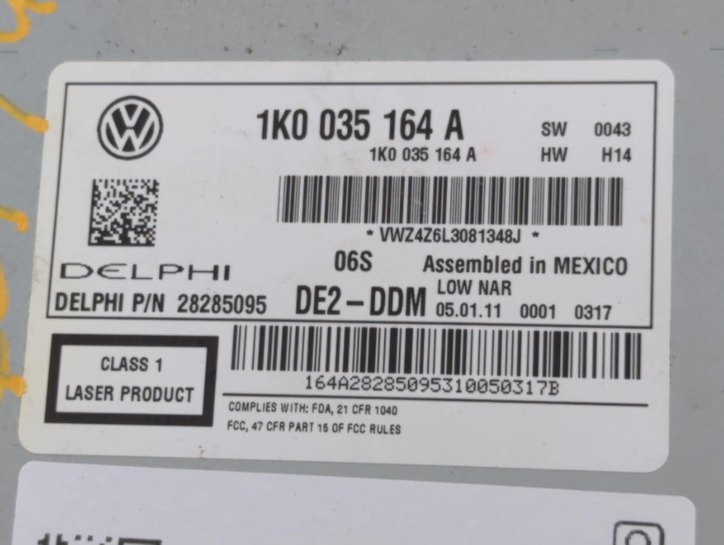 2011-2014 Volkswagen Jetta Radio AM FM Cd Player Receiver Replacement P/N:1K0 035 164 A Fits Fits 2010 2011 2012 2013 2014 O