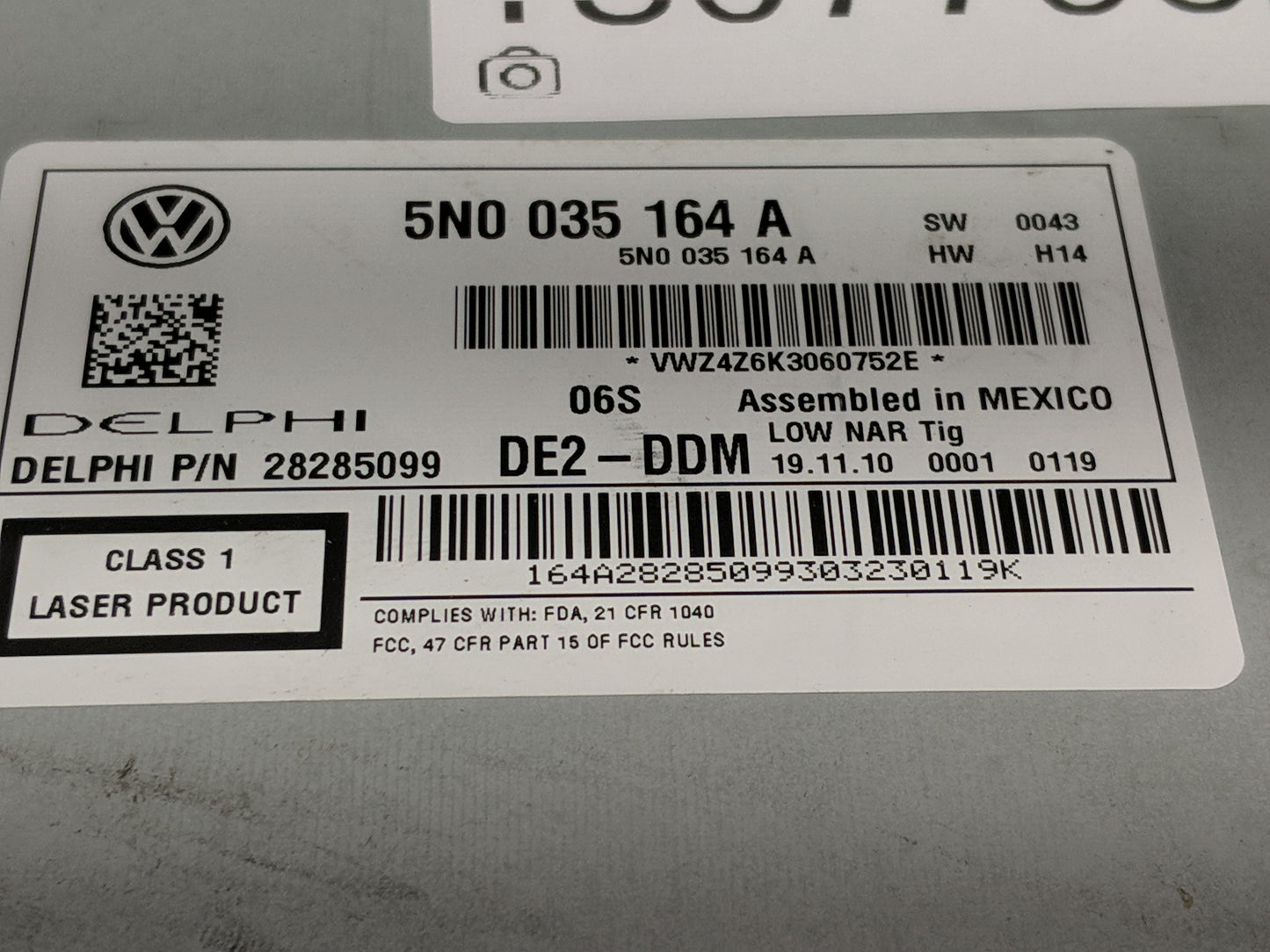 2009-2017 Volkswagen Tiguan Radio AM FM Cd Player Receiver Replacement P/N:5N0 035 164 A Fits OEM Used Auto Parts - Oemuseda