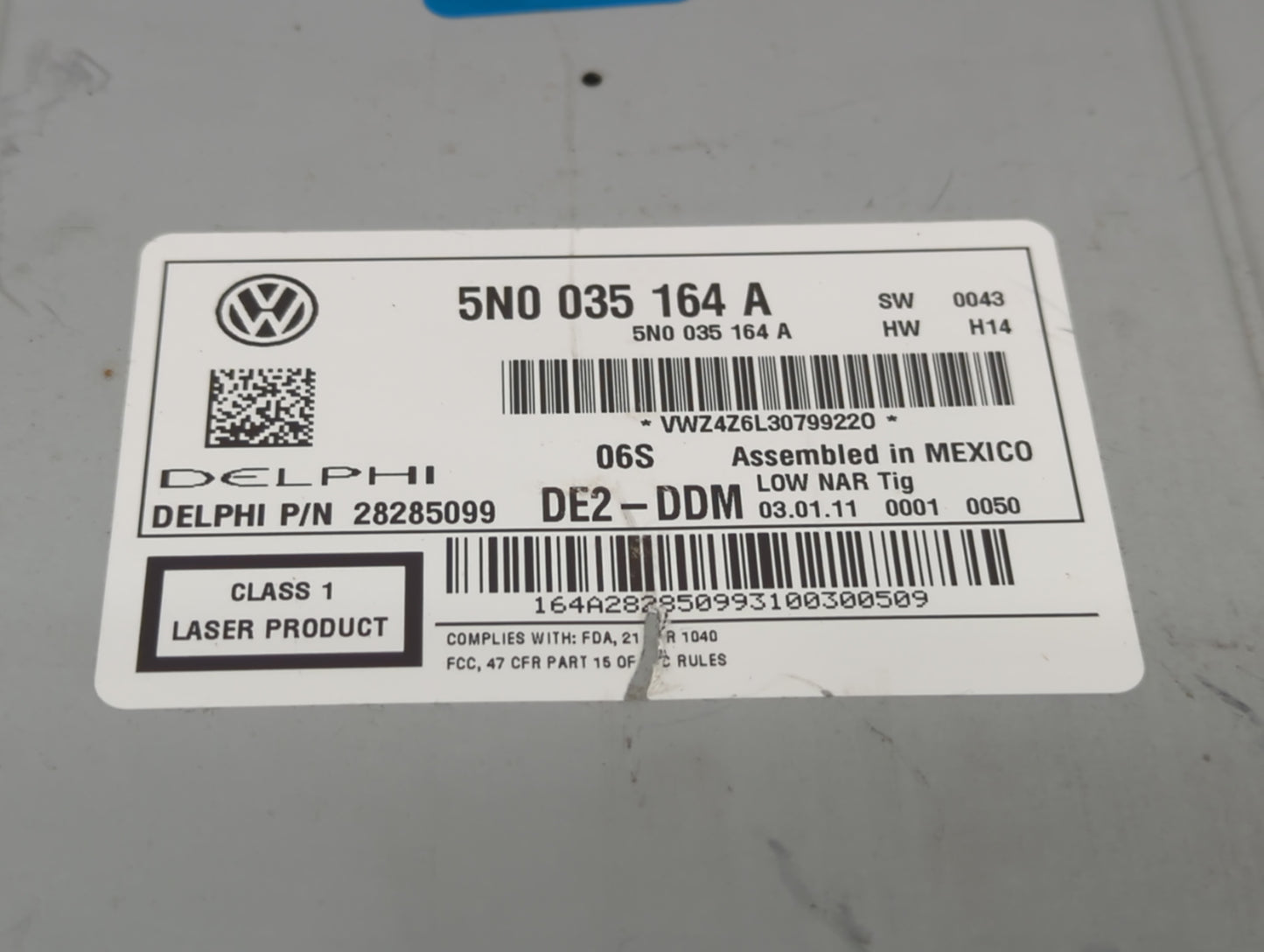 2009-2017 Volkswagen Tiguan Radio AM FM Cd Player Receiver Replacement P/N:5N0 035 164 A Fits OEM Used Auto Parts - Oemuseda