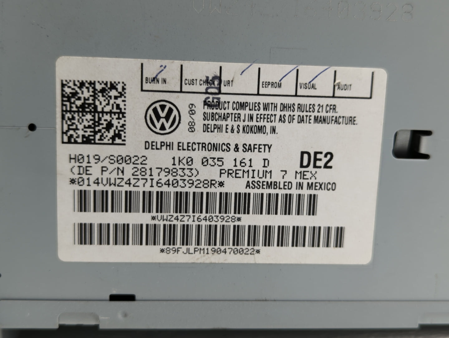 2009-2017 Volkswagen Tiguan Radio AM FM Cd Player Receiver Replacement P/N:1K0 035 188 F 5N0 035 164 D Fits OEM Used Auto Pa