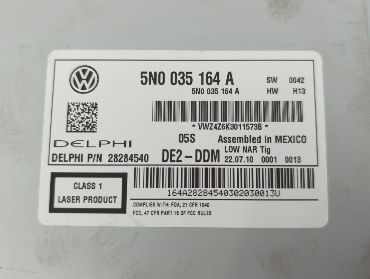 2009-2017 Volkswagen Tiguan Radio AM FM Cd Player Receiver Replacement P/N:5N0 035 164 A Fits OEM Used Auto Parts - Oemuseda