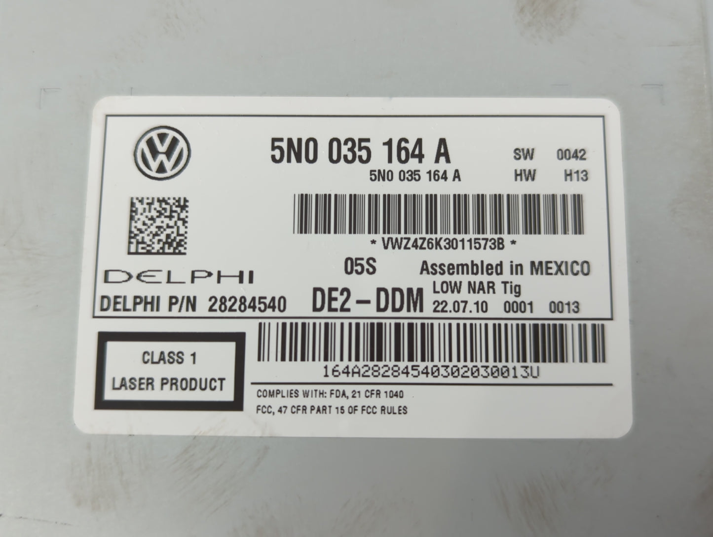 2009-2017 Volkswagen Tiguan Radio AM FM Cd Player Receiver Replacement P/N:5N0 035 164 A Fits OEM Used Auto Parts - Oemuseda