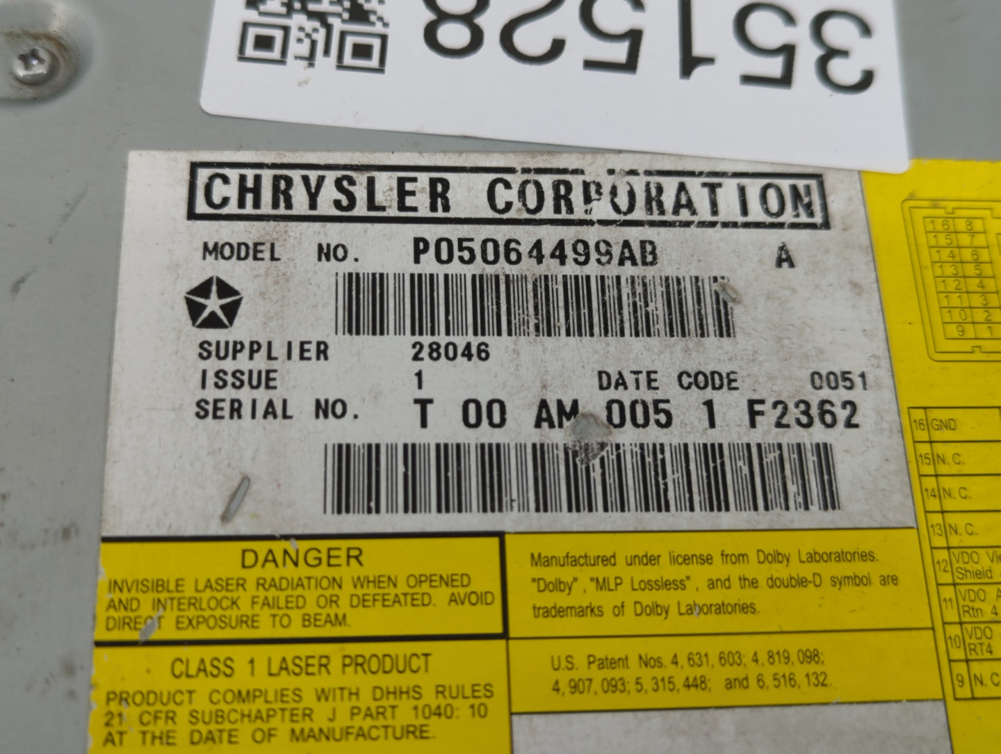 2011 Volkswagon Routan Radio AM FM Cd Player Receiver Replacement P/N:P05064499AB Fits Fits 2009 2010 2012 2013 2014 OEM Use
