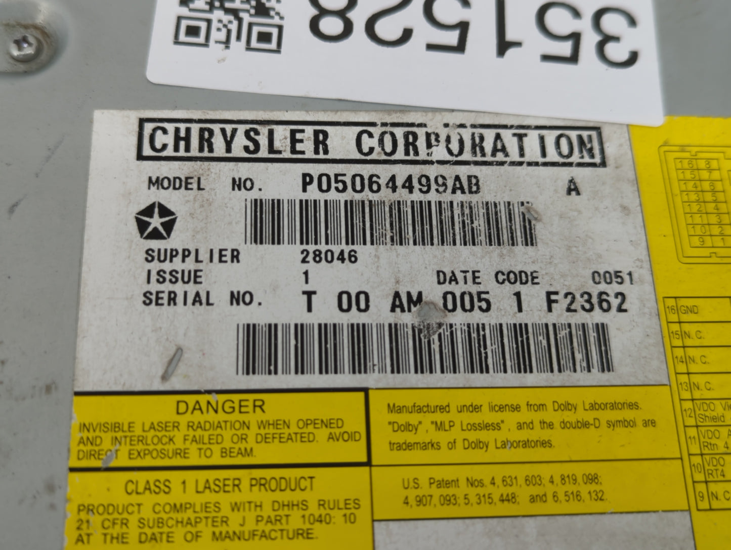 2011 Volkswagon Routan Radio AM FM Cd Player Receiver Replacement P/N:P05064499AB Fits Fits 2009 2010 2012 2013 2014 OEM Use