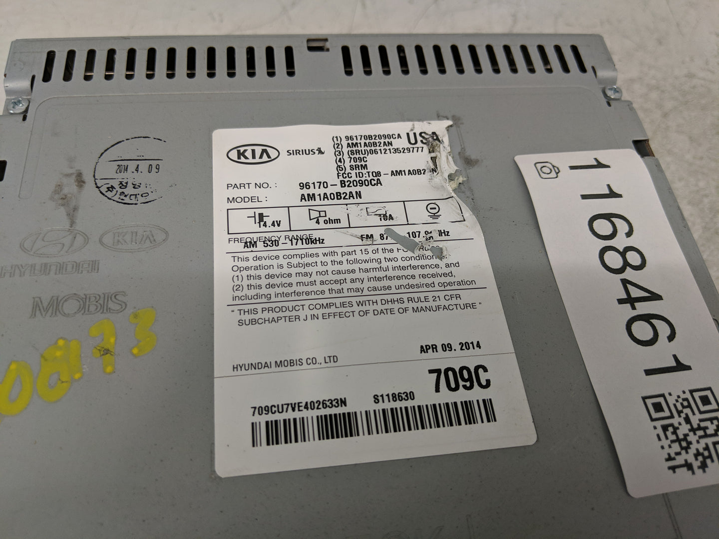 2014-2016 Kia Soul Radio AM FM Cd Player Receiver Replacement P/N:96170-B2090CA Fits Fits 2014 2015 2016 OEM Used Auto Parts