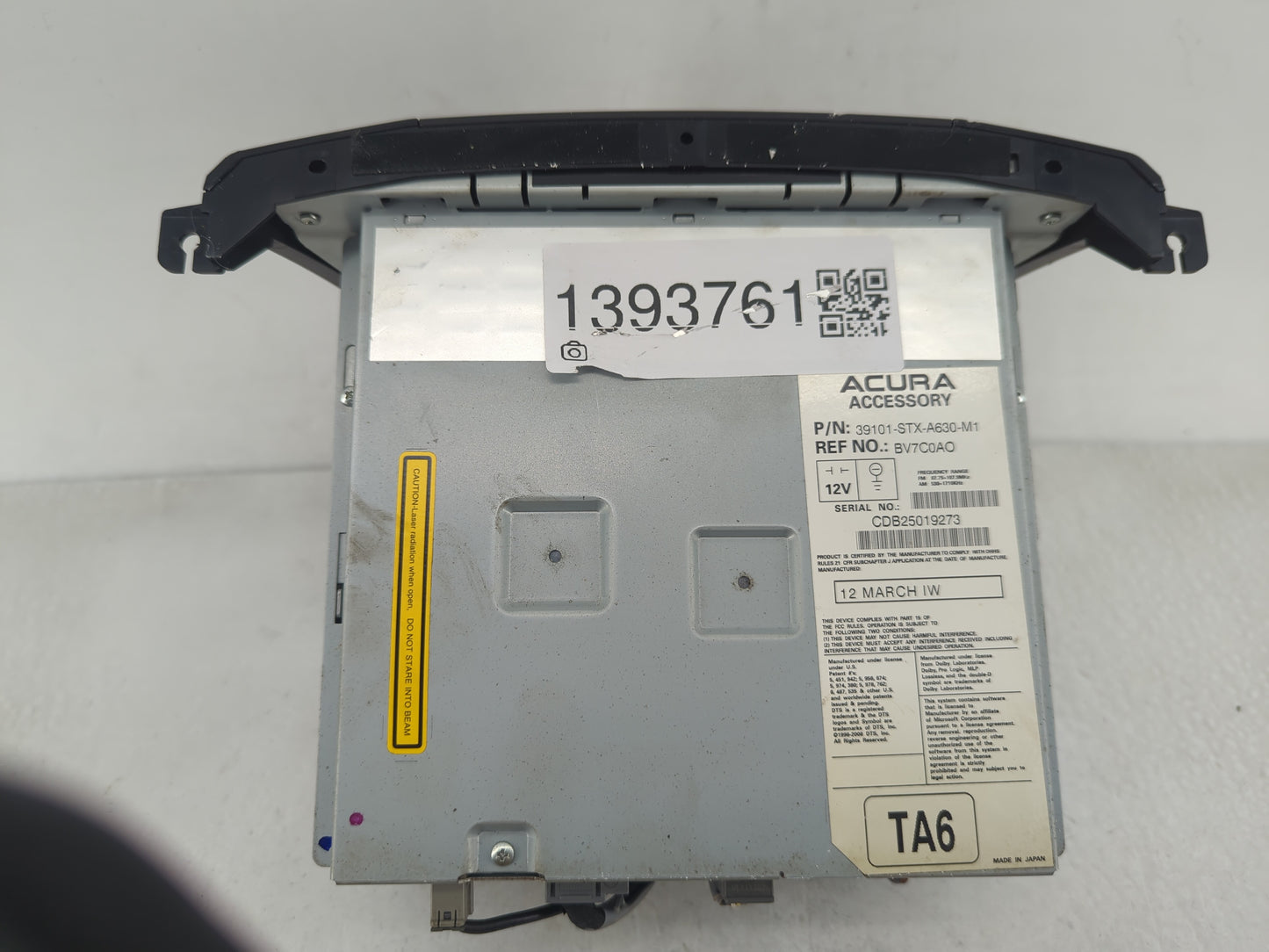 2010-2013 Acura Mdx Radio AM FM Cd Player Receiver Replacement P/N:39101-STX-A630-M1 Fits Fits 2010 2011 2012 2013 OEM Used 