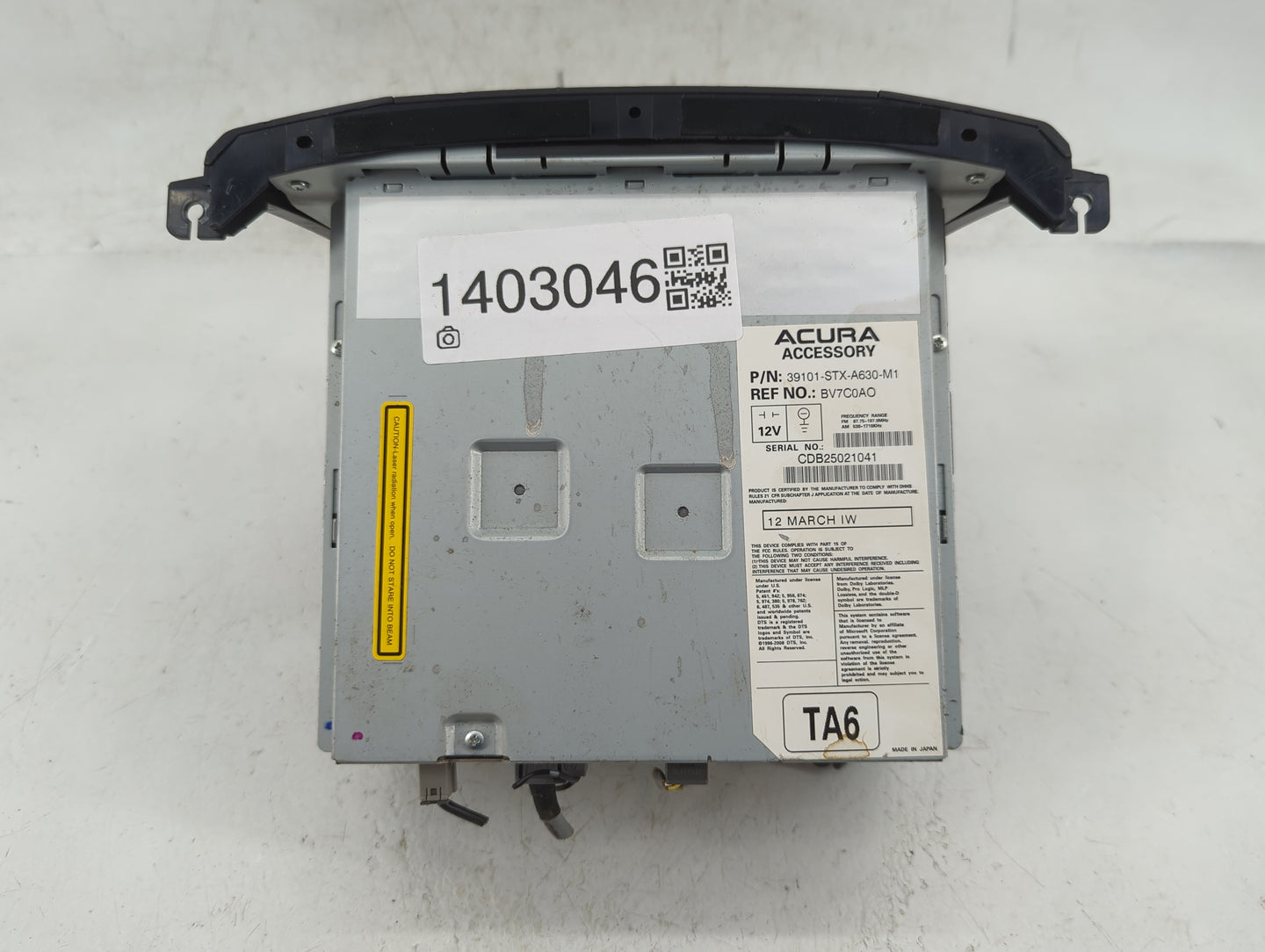 2010-2013 Acura Mdx Radio AM FM Cd Player Receiver Replacement P/N:39101-STX-A630-M1 Fits Fits 2010 2011 2012 2013 OEM Used 