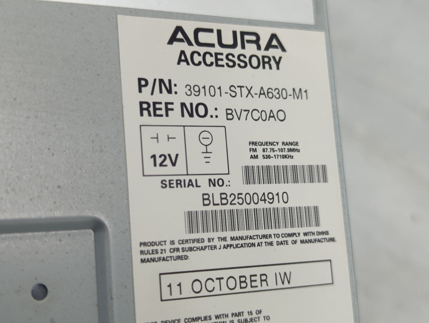 2010-2013 Acura Mdx Radio AM FM Cd Player Receiver Replacement P/N:39101-STX-A630-M1 BV7C0AO Fits Fits 2010 2011 2012 2013 O