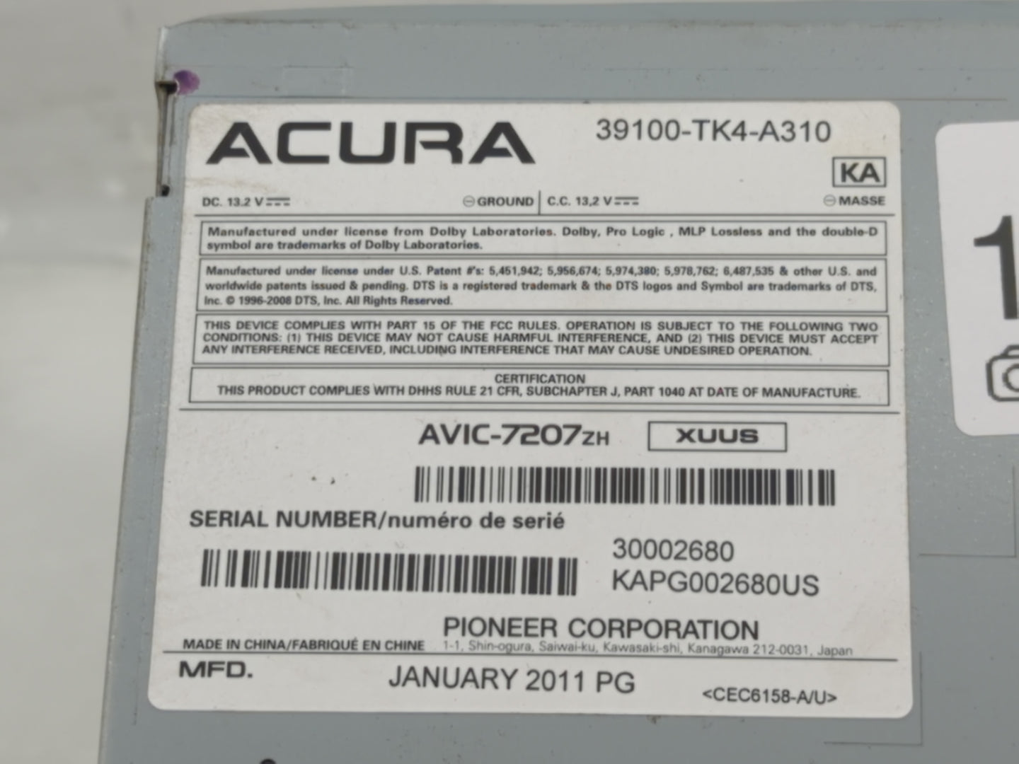 2012-2012 Acura Tl Radio Control Panel - Oemusedautoparts1.com