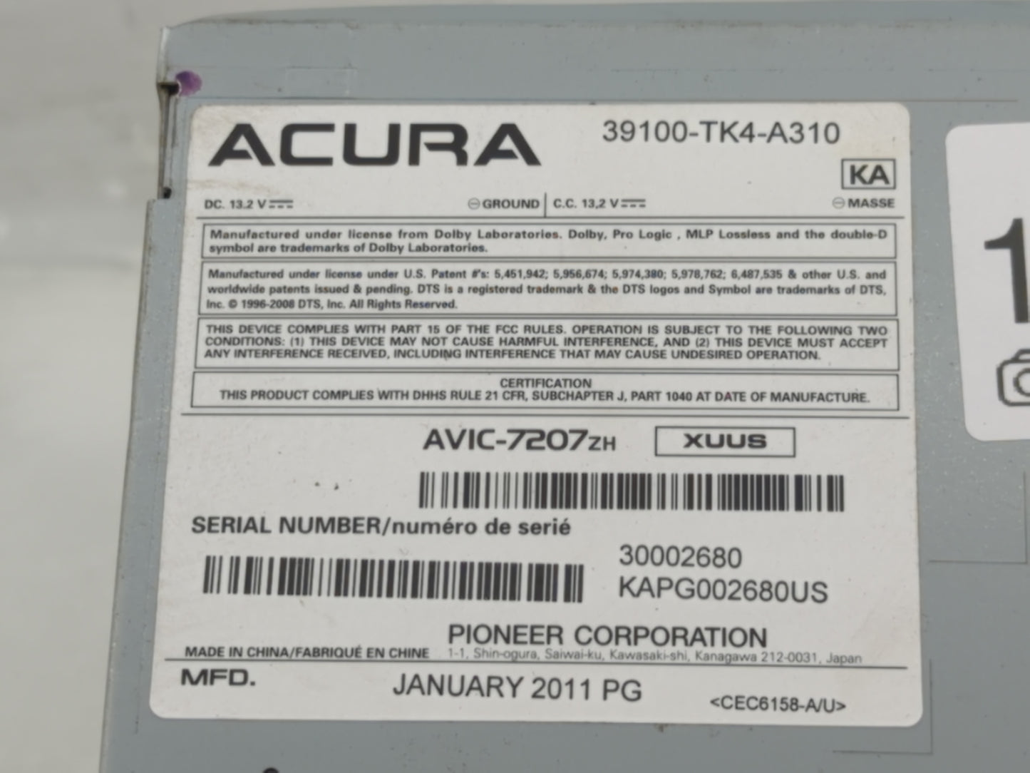2012-2012 Acura Tl Radio Control Panel - Oemusedautoparts1.com