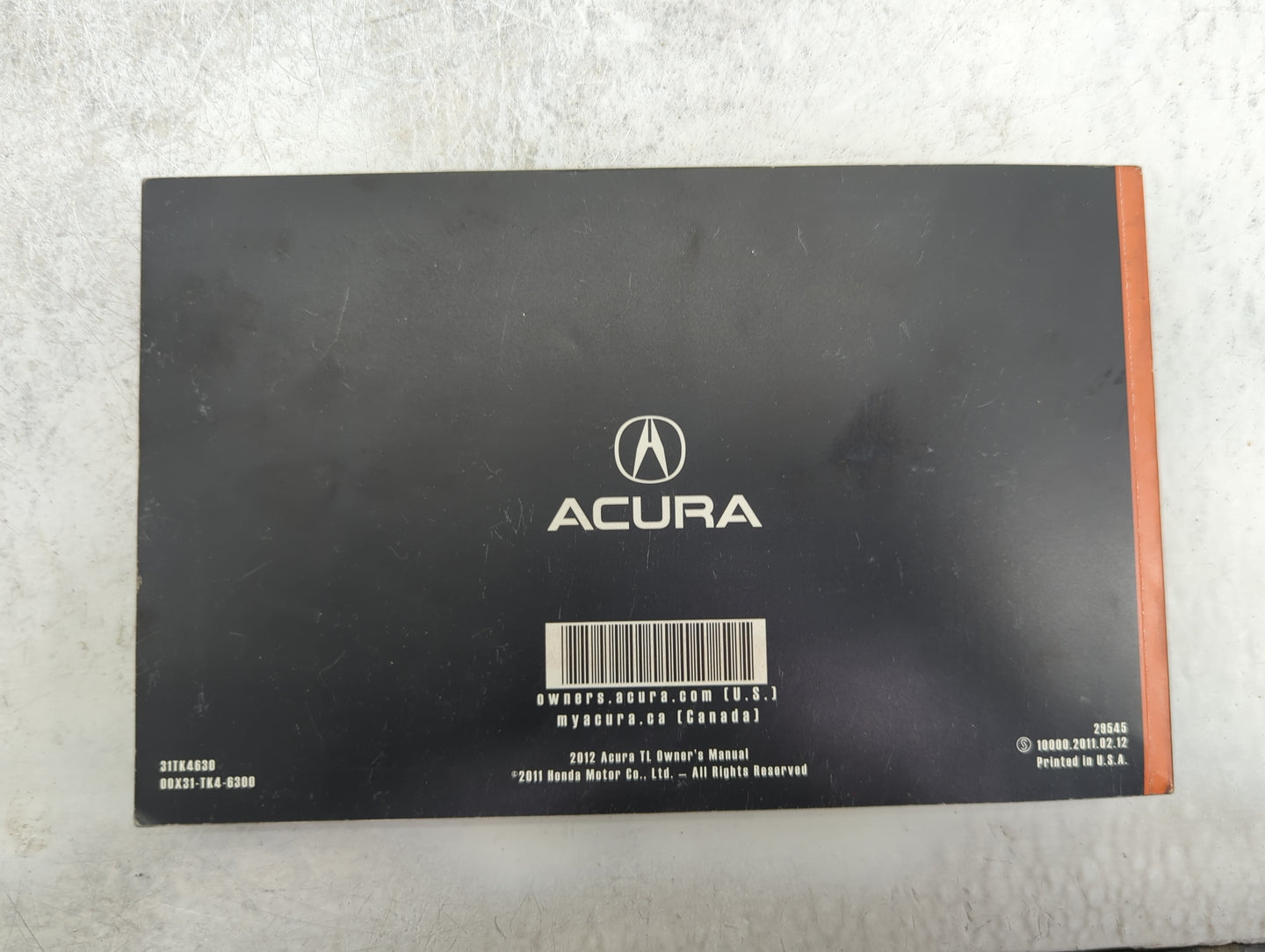 2012 Acura Tl Owners Manual Book Guide P/N:31TK4630 00X31-TK4-6300 OEM Used Auto Parts - Oemusedautoparts1.com