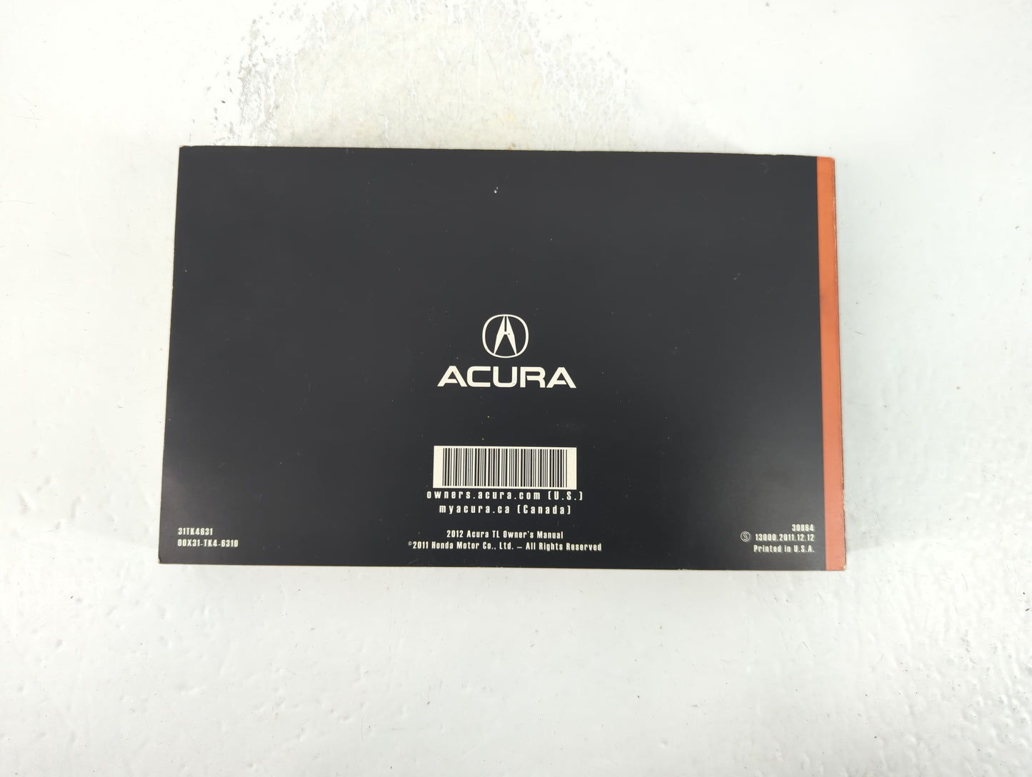2012 Acura Tl Owners Manual Book Guide P/N:31TK4631 00X31-TK4-6310 OEM Used Auto Parts - Oemusedautoparts1.com