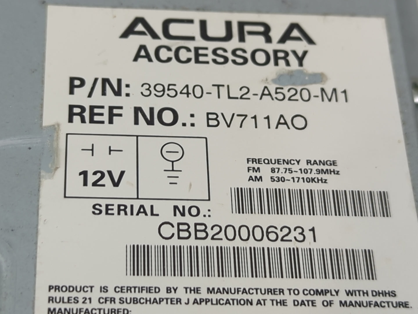 2011-2014 Acura Tsx Radio AM FM Cd Player Receiver Replacement P/N:39540-TL2-A520-M1 Fits Fits 2011 2012 2013 2014 OEM Used 