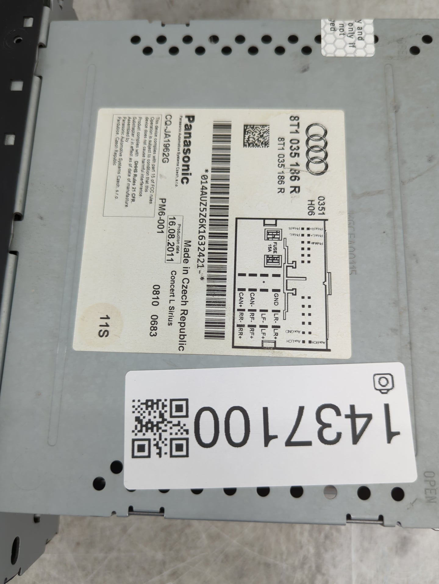 2012 Audi A4 Radio AM FM Cd Player Receiver Replacement P/N:8T1 035 186 R CQ-JA1962G Fits OEM Used Auto Parts - Oemusedautop